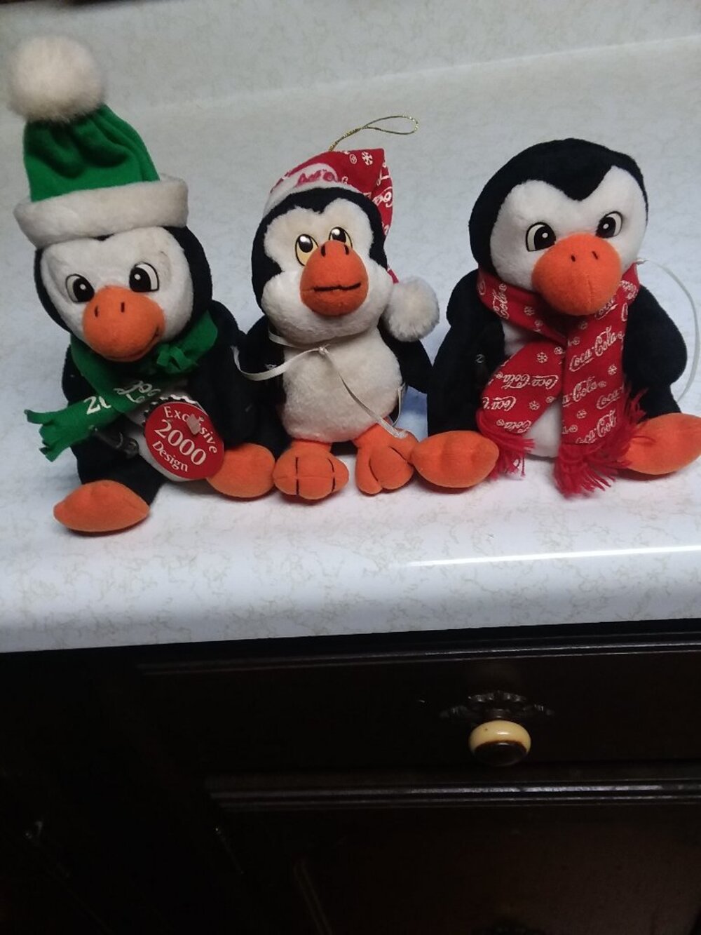 Coca Cola Penguine 2 Beanies 1 Plush Christmas Tree Ornament Stuffed Animals